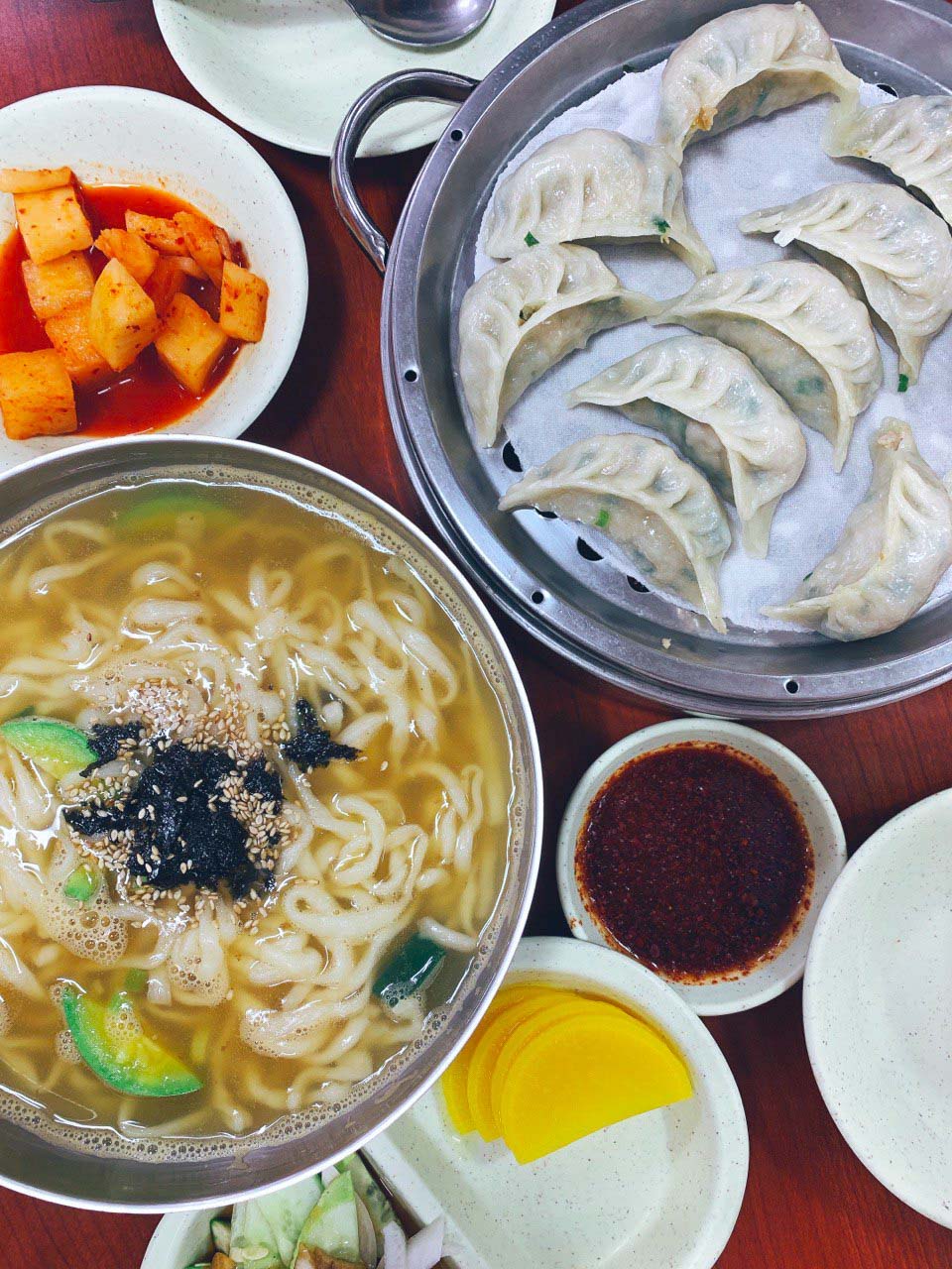 knife-cut noodles and steamed dumplings