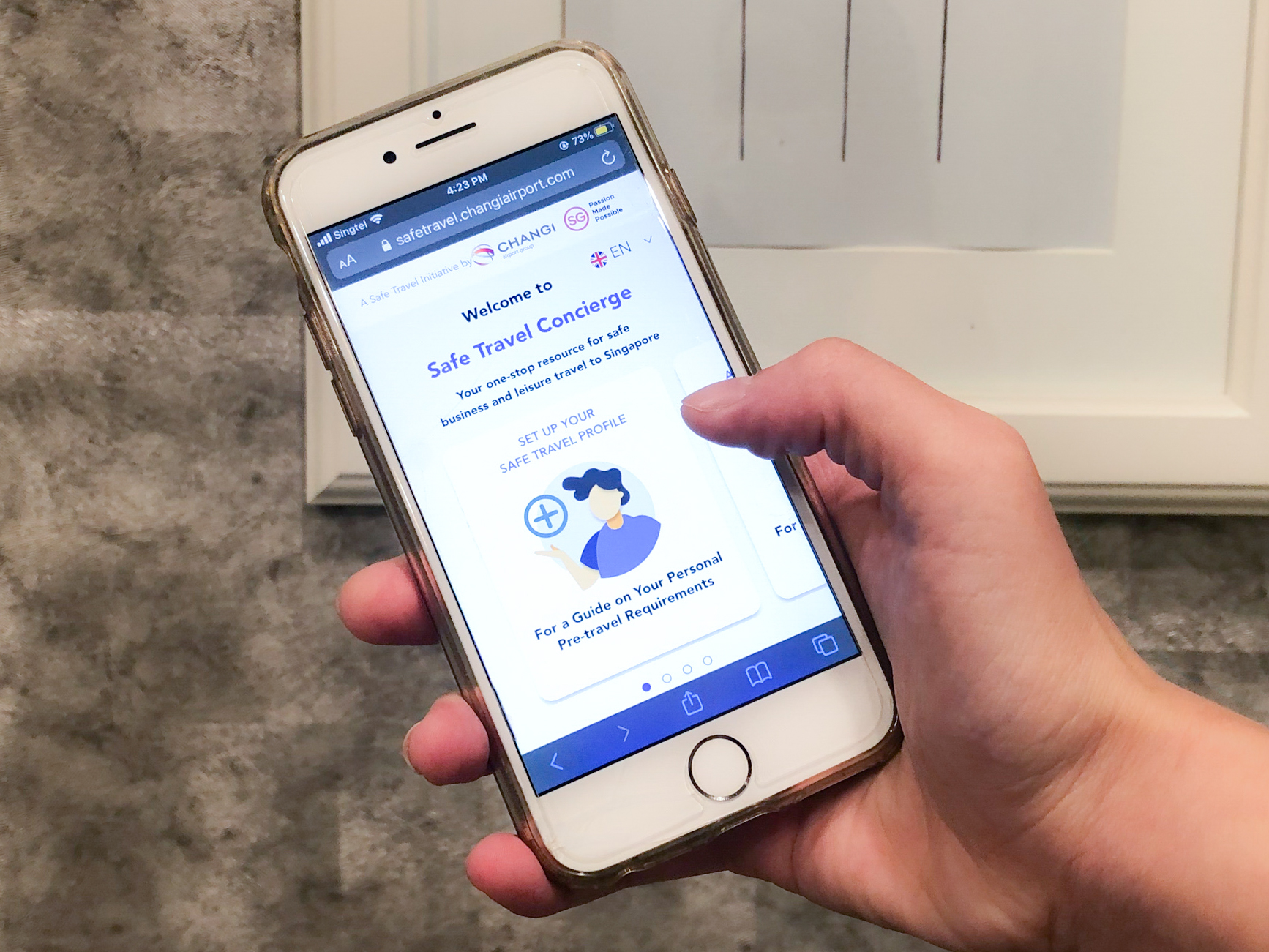 mobile homepage of the safe travel concierge by singapore changi airport